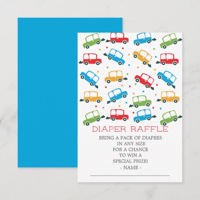 Cars Oh Boy Baby Shower Diaper Raffle Ticket Invitation (Front/Back)