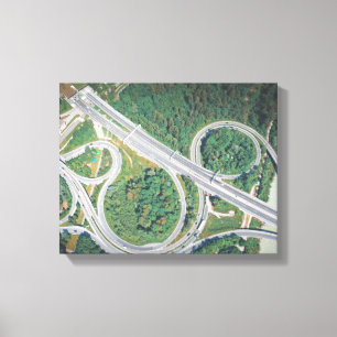 cars on road bird's eye view canvas print