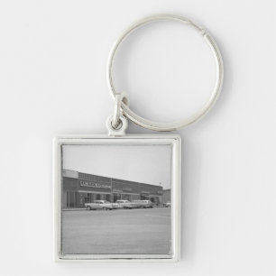 Cars on shopping centre parking B&W Key Ring