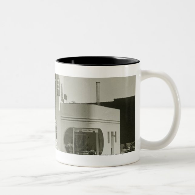 Cars parked at gas station Two-Tone coffee mug (Right)