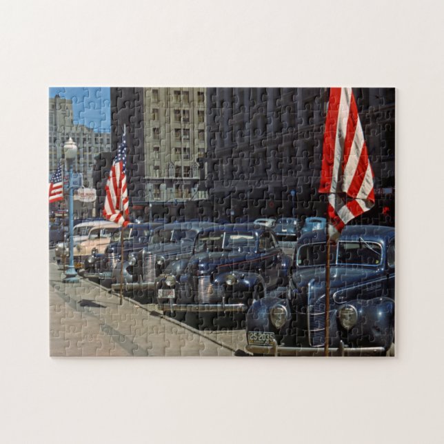 Cars Parked on a City Street, Lincoln, NE, 1942 Jigsaw Puzzle (Horizontal)