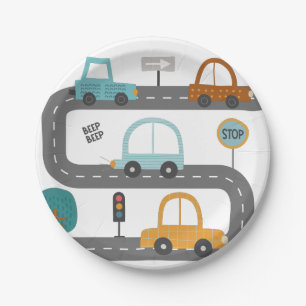 Cars road Birthday Invitation Paper Plate