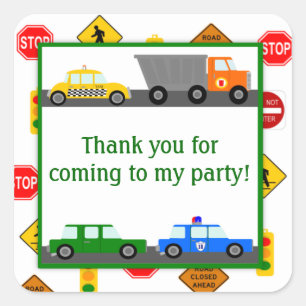Cars, Trucks and Street Signs Birthday Party Square Sticker