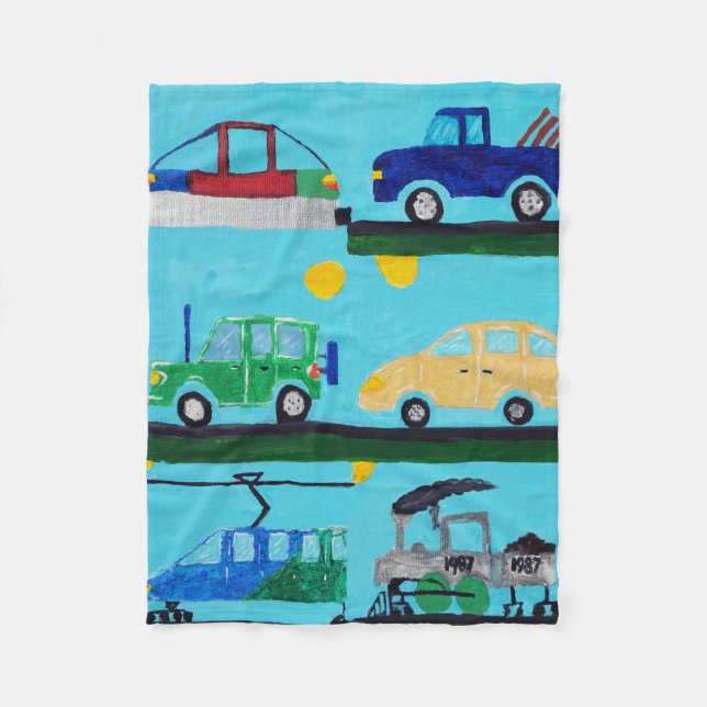 Cars, Trucks and Trains by William Fleece Blanket (Front)