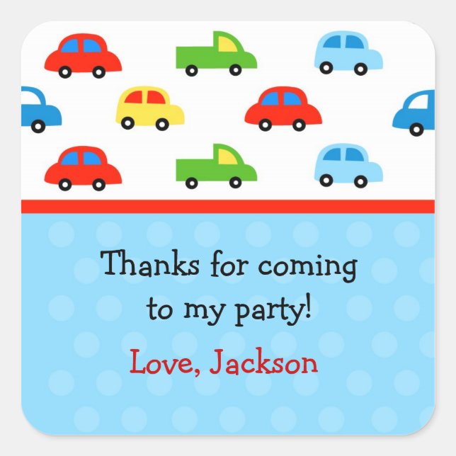 Cars Trucks Birthday Party Favour Stickers labels (Front)