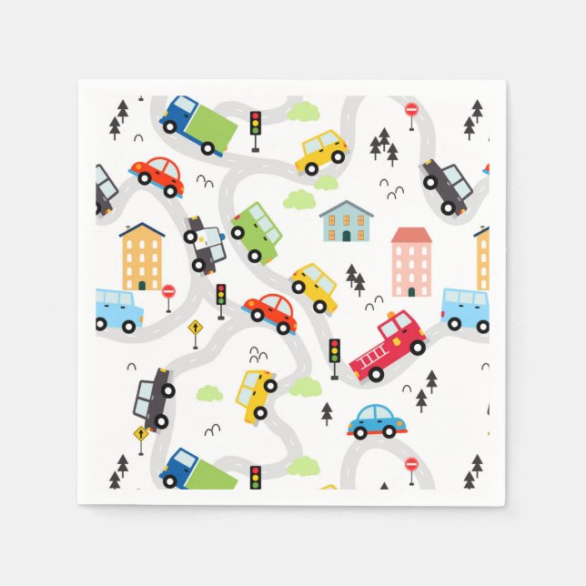 Cars Trucks Birthday Party Napkin (Front)