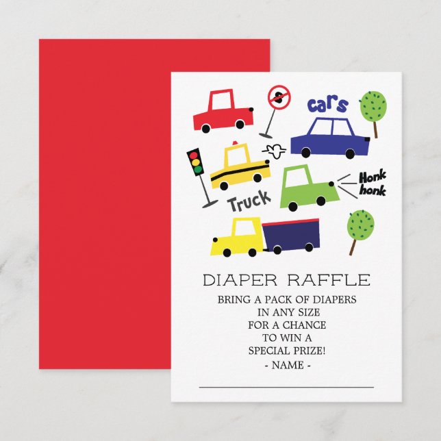 Cars Trucks Boy Baby Shower Diaper Raffle Ticket Invitation (Front/Back)