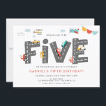 Cars & Trucks City Transportation FIFTH Birthday Invitation<br><div class="desc">Our colourful Transportation Themed invitation is perfect for any little guy! The text is customisable. You can change colours and styles of fonts.</div>