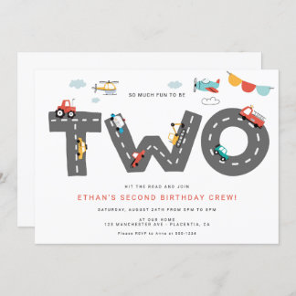 Cars & Trucks City Transportation SECOND Birthday Invitation