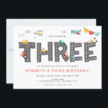 Cars & Trucks City Transportation THIRD Birthday Invitation<br><div class="desc">Our colourful Transportation Themed invitation is perfect for any little guy! The text is customisable. You can change colours and styles of fonts.</div>