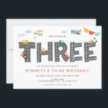 Cars & Trucks City Transportation THIRD Birthday Invitation<br><div class="desc">Our colourful Transportation Themed invitation is perfect for any little guy! The text is customisable. You can change colours and styles of fonts.</div>