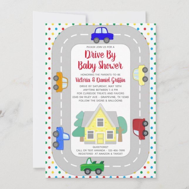 Cars Trucks Drive By Baby Shower Invitation (Front)