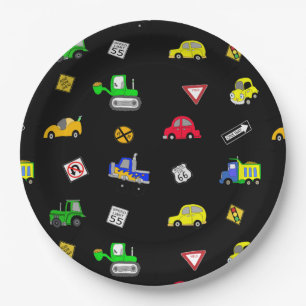 Cars, Trucks, Traffic Signs Boy's Birthday Party Paper Plate