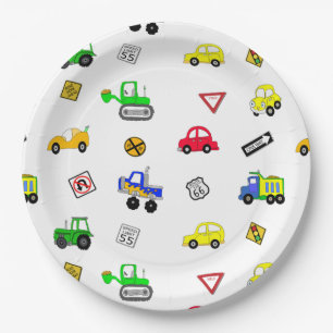 Cars, Trucks, Traffic Signs Boy's Birthday Party Paper Plate