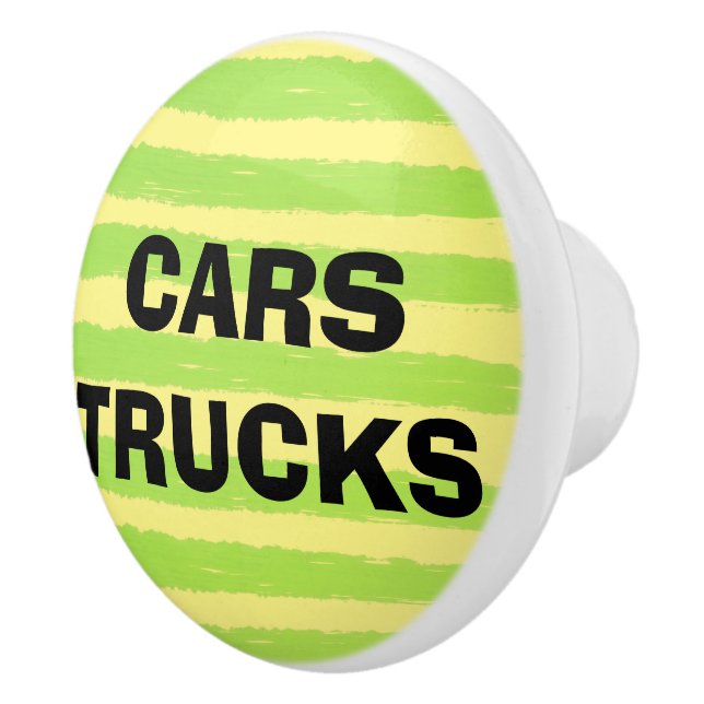 Cars Trucks Yellow Green Watercolor Stripes Ceramic Knob (Right)