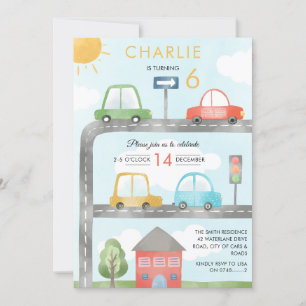 Cars Vehicles and Road Transport Boy's Birthday Invitation
