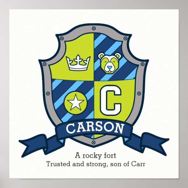 Carson boys C name meaning green blue crest poster (Front)