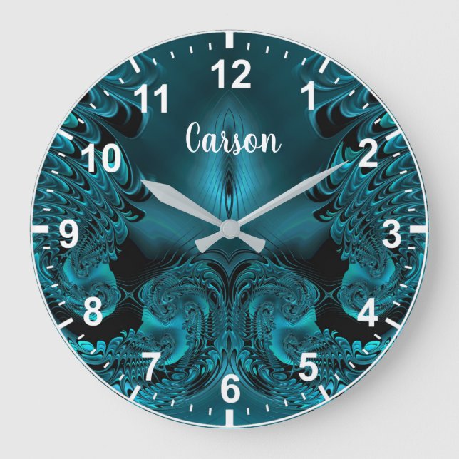 CARSON ~ WOW! Fractal Pattern Green and Black ~ Large Clock (Front)