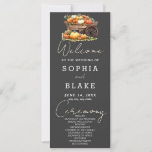 Cart of Pumpkins Fall Shadow Grey Wedding Program