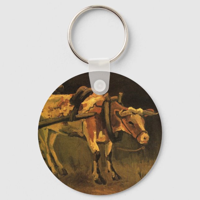 Cart with Red and White Ox by Vincent van Gogh Key Ring (Front)