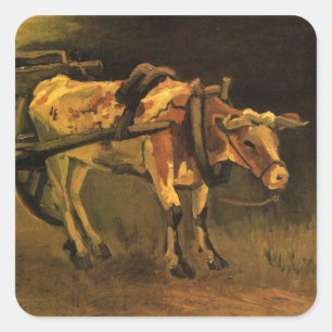 Cart with Red and White Ox by Vincent van Gogh Square Sticker