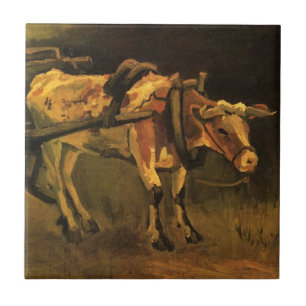 Cart with Red and White Ox by Vincent van Gogh Tile