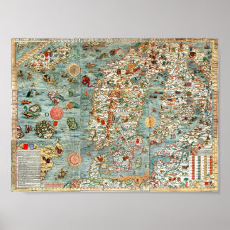 Carta Marina, map of Scandinavia Poster