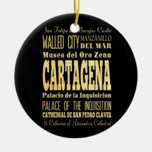 Cartagena City of Colombia Typography Art Ceramic Tree Decoration