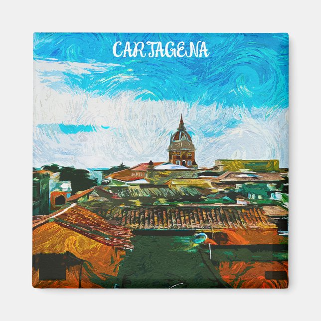 Cartagena Colombia Painting City View Magnet (Front)