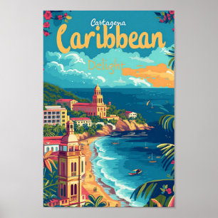 Cartagena Colombia Vintage Art Travel Illustration Poster