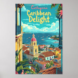 Cartagena Colombia Vintage Art Travel Illustration Poster