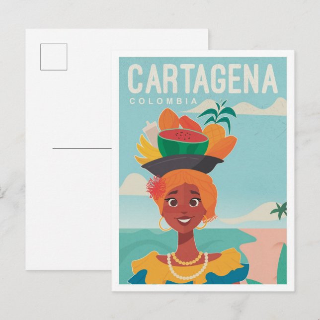 Cartagena Colombia Vintage Travel Illustration Postcard (Front/Back)