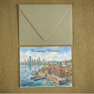 Cartagena Colombia Watercolor illustration Postcard