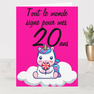 Carte anniversaire 20 ans grand format licorne xxl card