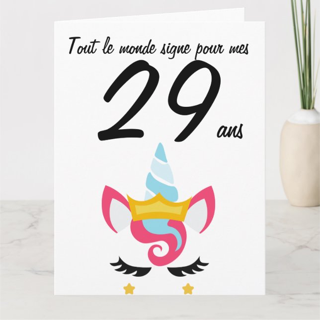 Carte anniversaire 29 ans grand format licorne xxl card (Front)