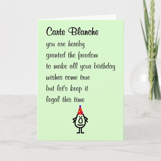 Carte Blanche A Funny Happy Birthday Poem Card (Front)