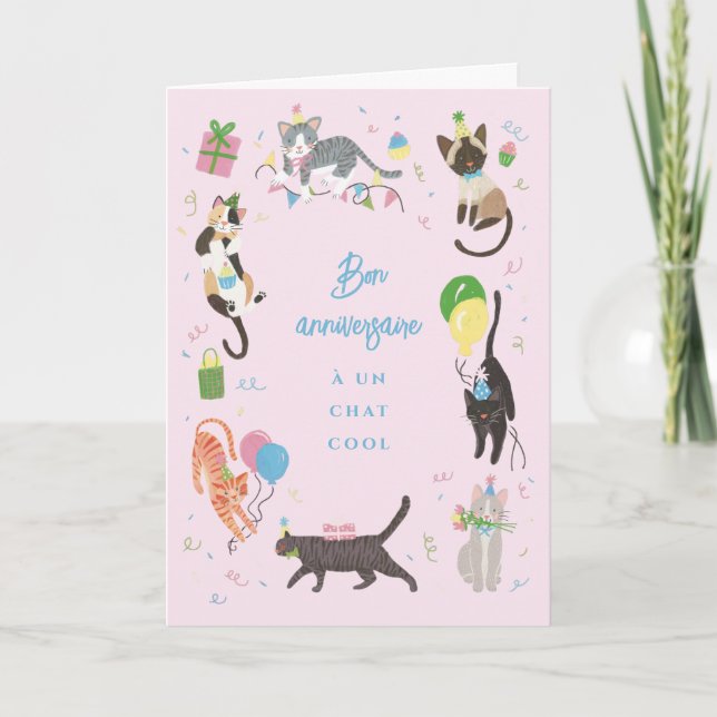 Carte d'anniversaire de fête de chat card (Front)