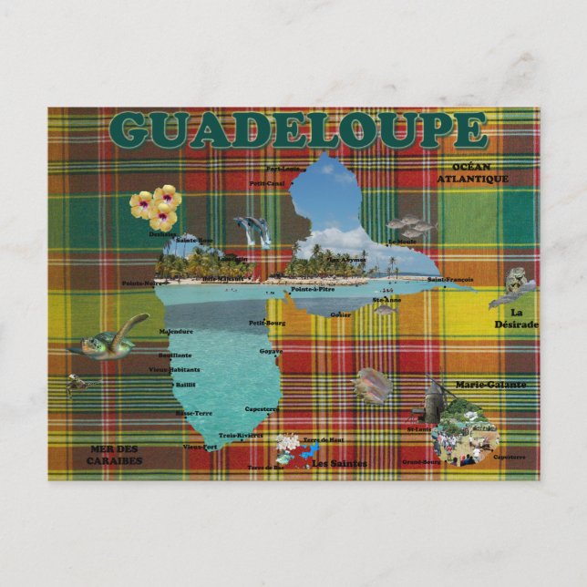 Carte de la Guadeloupe en madras Postcard (Front)