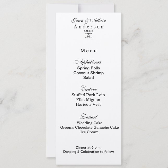 Carte de menu de miroitement d'or pour des mariage invitation (Front)