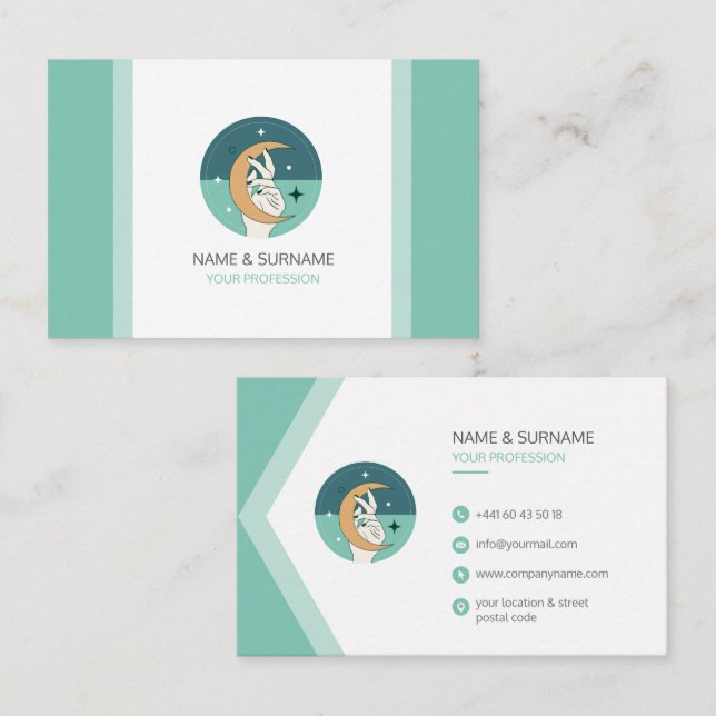 Carte de visite élégante turquoise pastel  business card (Front/Back)