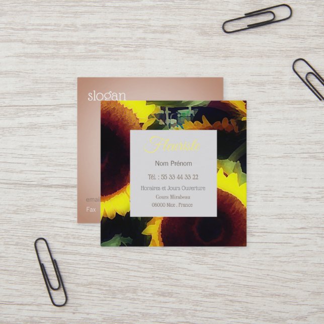 Carte de visite pour des fleuristes - tournesols square business card (Front/Back In Situ)