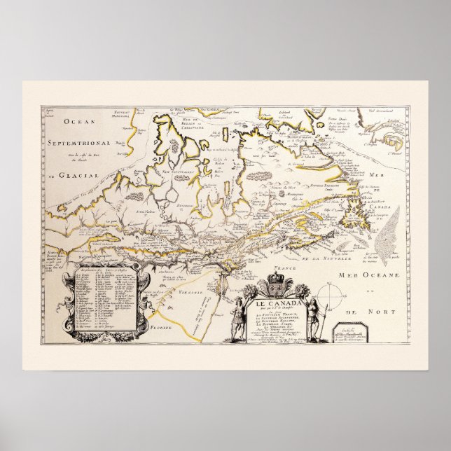 Carte Française Canada (Québec) par Champlain 1677 Poster (Front)