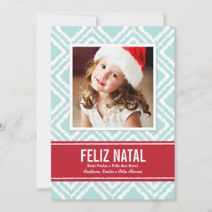 Carte Photo de Noël   Rouge et Bleu Motif Ikat