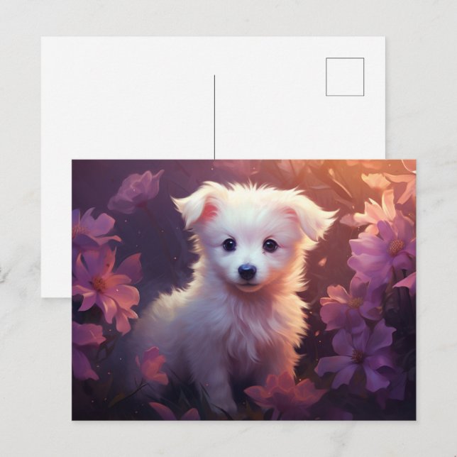 Carte postale Chien Fleur 3 Postcard (Front/Back)