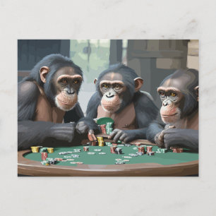 carte postale Chimpanzees playing poker Holiday Postcard