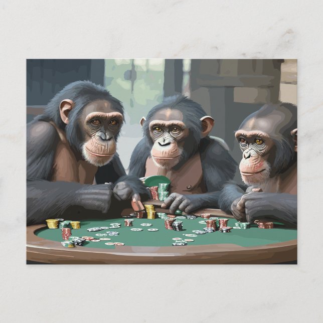 carte postale Chimpanzees playing poker Holiday Postcard (Front)