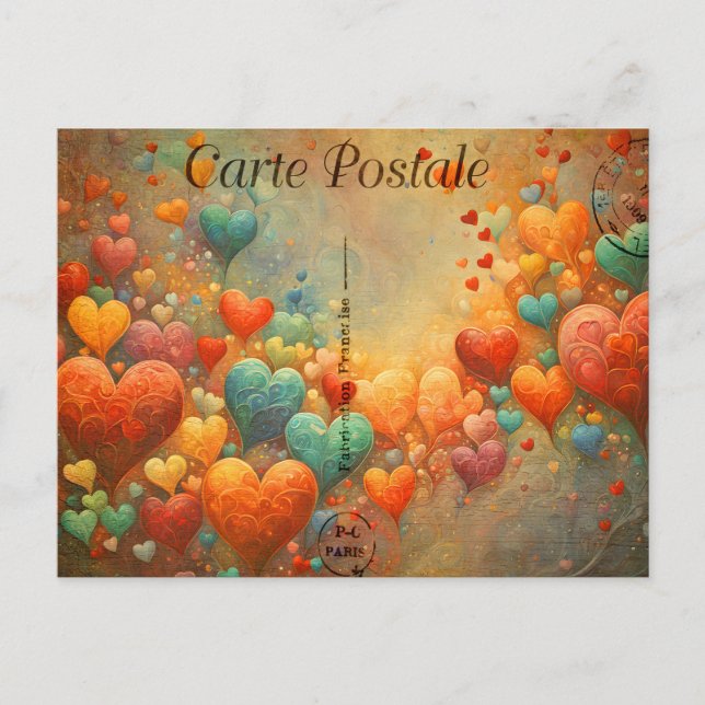Carte Postale, colorful hearts 9 Postcard (Front)
