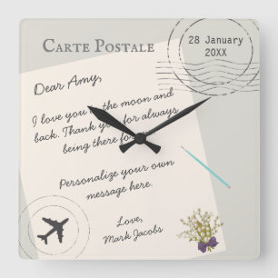Carte Postale  custom message personal love note Square Wall Clock