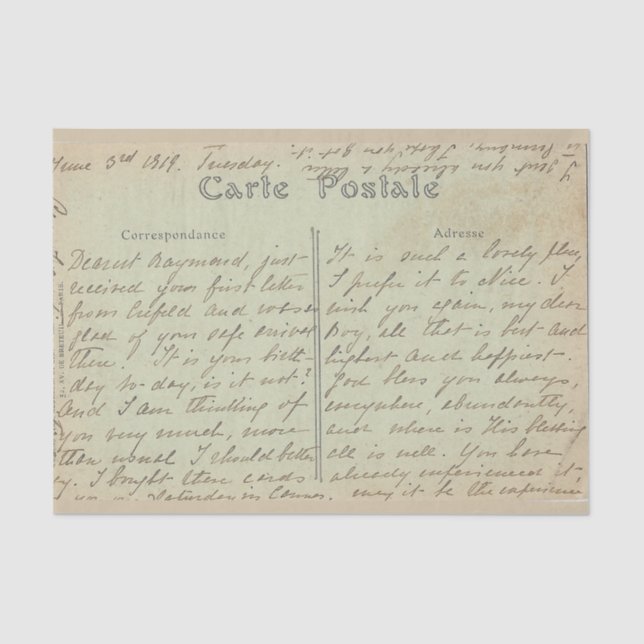 Carte Postale English Script Vintage Green Tissue Paper (Front)