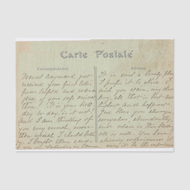 Carte Postale English Script Vintage Greens Tissue Paper (Front)